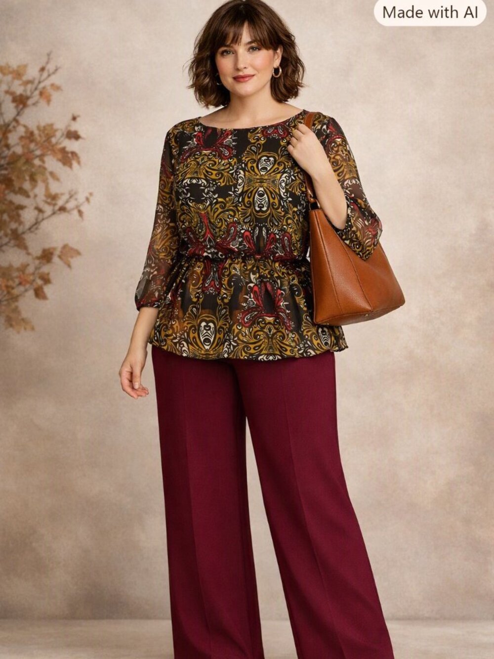 Banana Republic Multicolor on Black 3/4 Sheer Sleeve Peplum Blouse  Size XL
